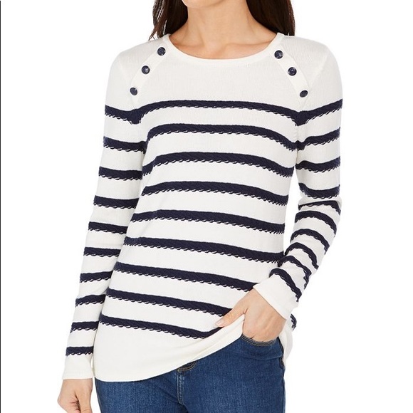 Charter Club Button-Shoulder Striped Top - Picture 1 of 4
